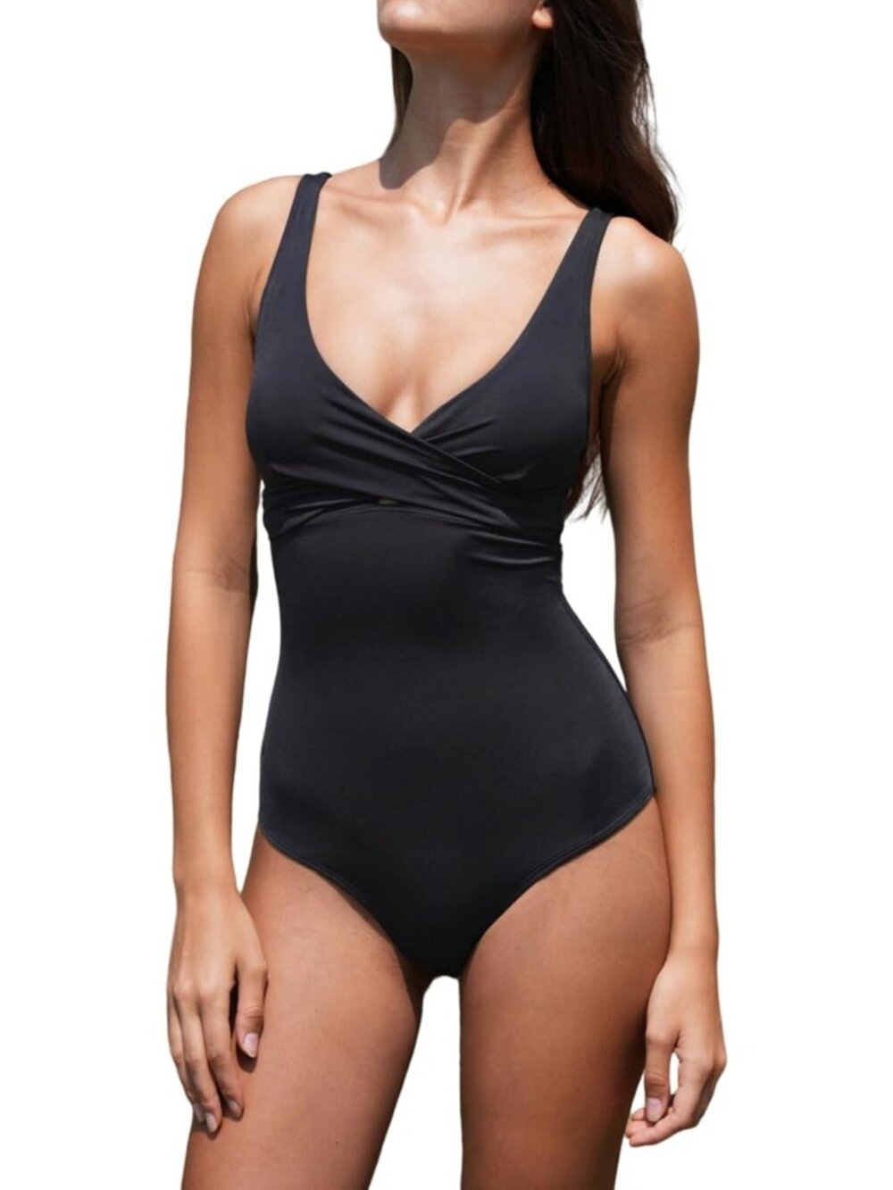 Slimming Tummy Control One Piece Swimsuit, V Neck Twist Push Up Bathing Suit